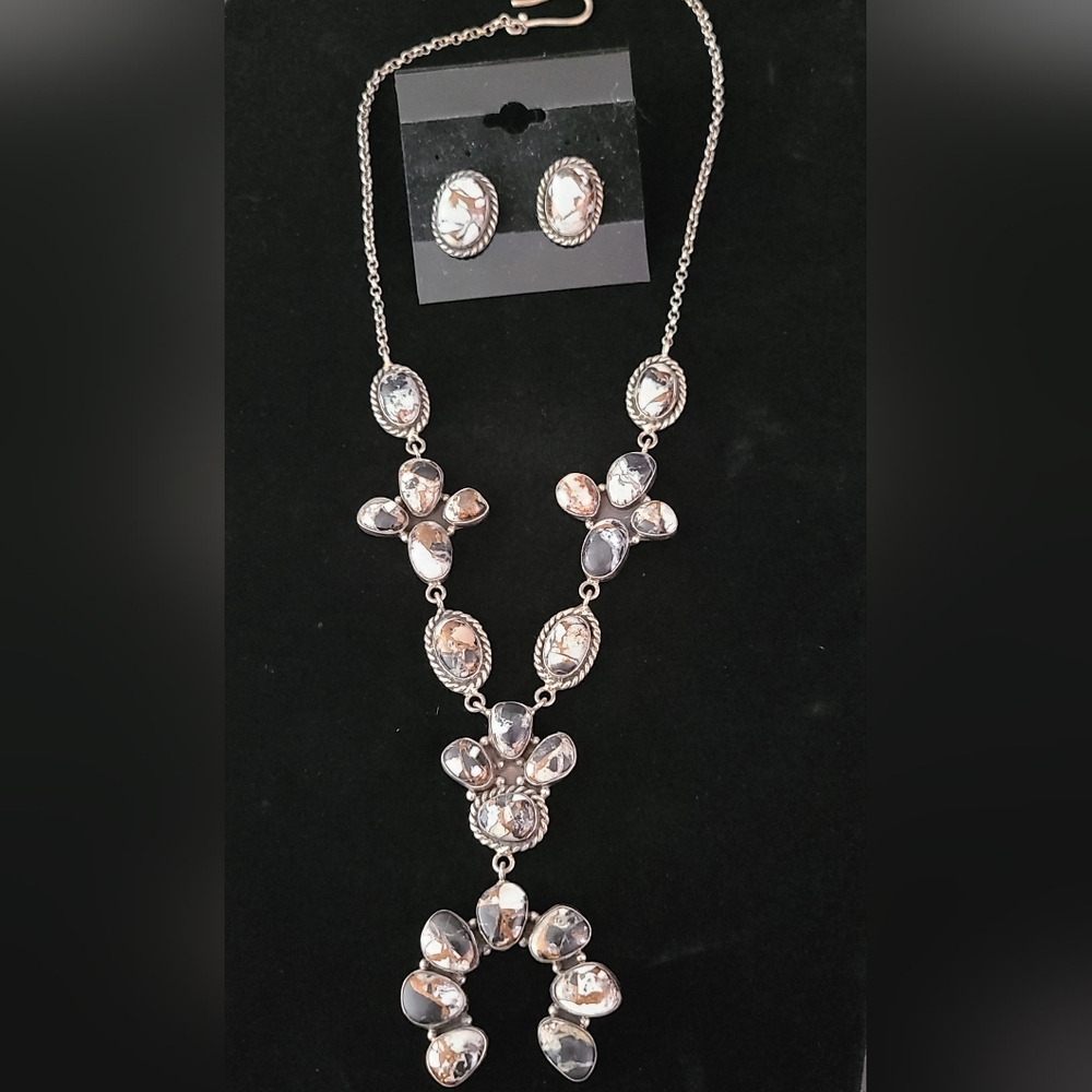 White Buffalo Naja Sterling Silver Necklace & Stud Earrings Closed Back